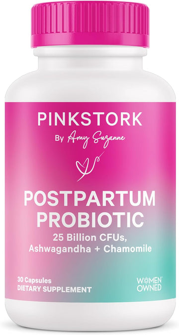 Pink Stork Postpartum Probiotics With Ashwagandha And Chamomile, Postpartum Essentials For Hormone Balance, Mood Support, Gut Health, Digestive Wellness, Postnatal Vitamins For Women, 30 Capsules