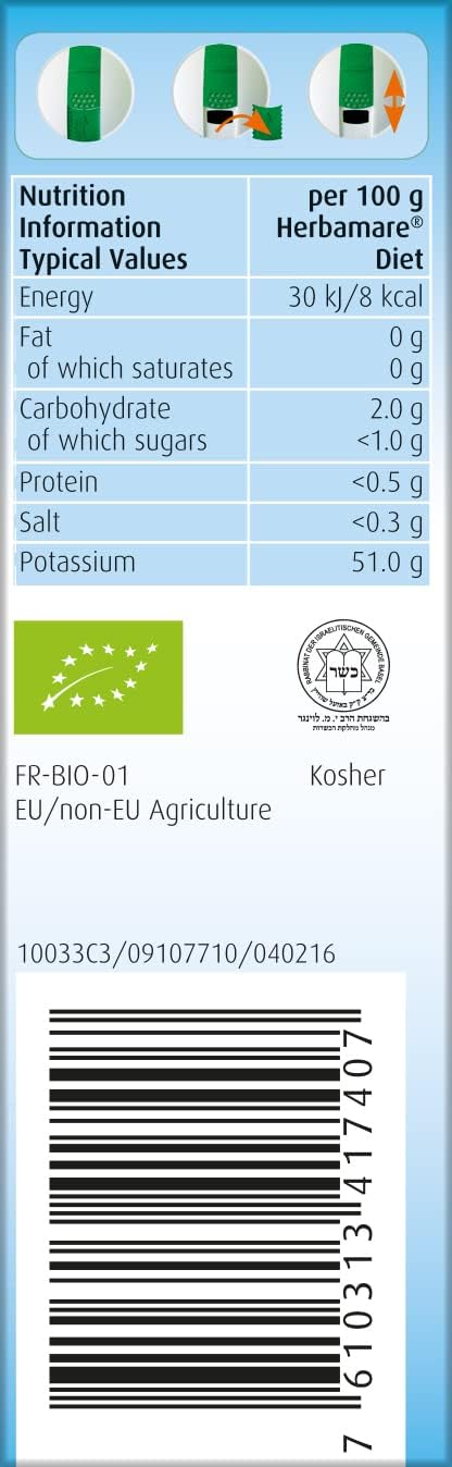 A.Vogel Herbamare Low Salt 125G | Potassium Chloride & 14 Different Fresh Organic Vegetables & Herbs | Season & Add Flavour To Cooking