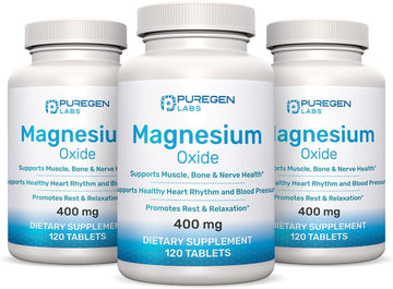 Magnesium 400mg [High Potency] Supplement ? Magnesium Oxide for Immune Support, Muscle Recovery, Leg Cramps, Relaxation - 3 Pack | Total 360 Count