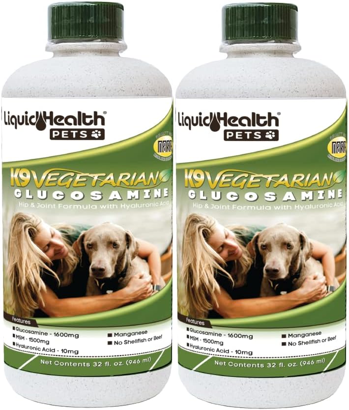 Liquidhealth 32 Oz K9 Vegetarian Liquid Glucosamine For All Dogs Canines - Chondroitin, Msm, Omega 3, Anti Oxidants Hyaluronic Acid – Joint Health, Dog Vitamins Hip Joint Juice, Joint Oil-2Pack