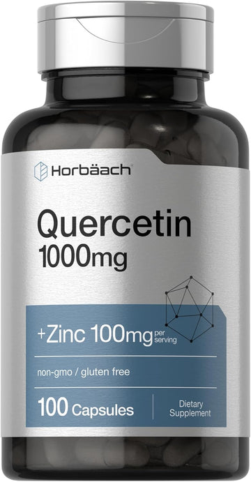 Horbäach Quercetin 1000mg Capsules | with 100mg Zinc | 100 Count | Non-GMO, Gluten Free Supplement | High Potency Formula