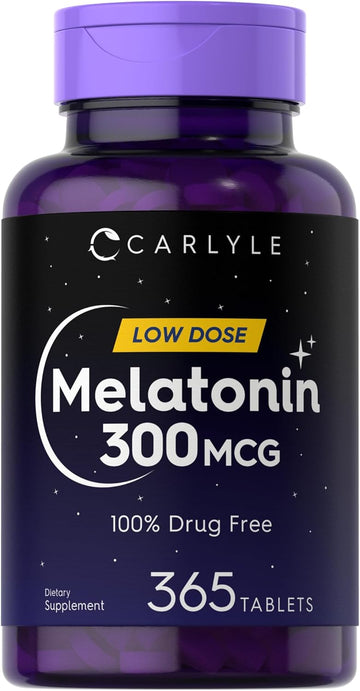 Carlyle Melatonin 300 Mcg | 365 Tablets | Low Dose | Vegetarian, Non-Gmo, Gluten Free