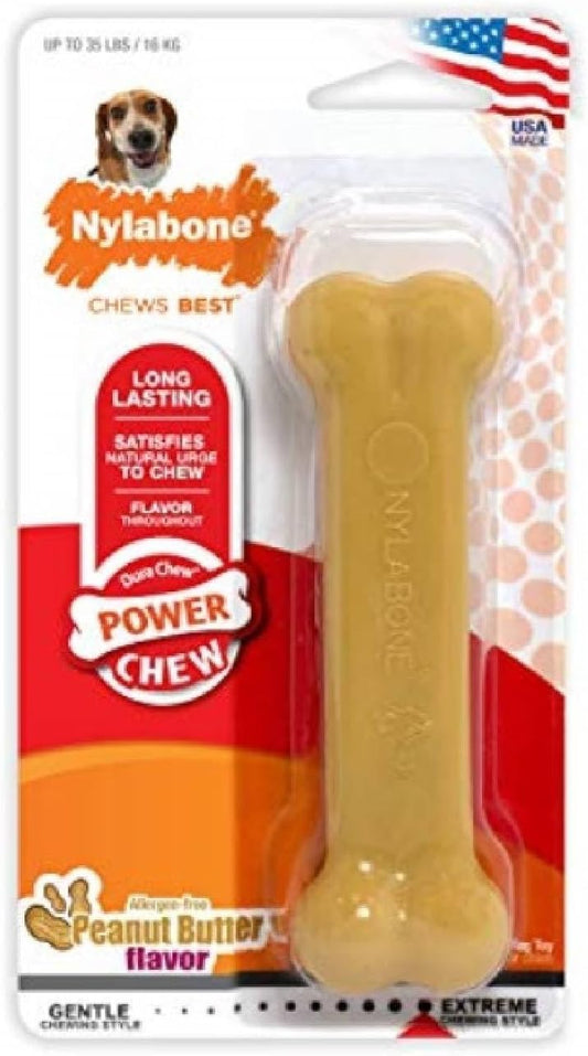 Pet Supplies : Pet Chew Toys : Nylabone Power Chew Classic Bone Chew Toy for Dogs, Durable Dog Toys for Aggressive Chewers, Peanut Butter Flavor, Medium/Wolf - Up to 35 lbs. (1 Count) : Amazon.com