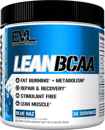 Evlution Stimulant Free Lean BCAA Powder Nutrition BCAAs Amino Acids Powder with CLA Carnitine and 2:1:1 Branched Chain Amino Acids Supports Muscle Recovery Fat Burn and Metabolism - Blue Raz