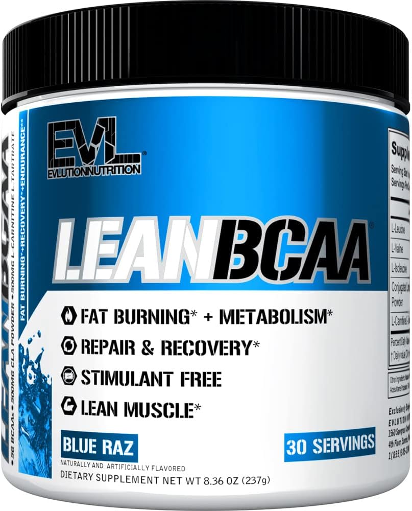 Evlution Stimulant Free Lean Bcaa Powder Nutrition Bcaas Amino Acids Powder With Cla Carnitine And 2:1:1 Branched Chain Amino Acids Supports Muscle Recovery Fat Burn And Metabolism - Blue Raz : Health & Household