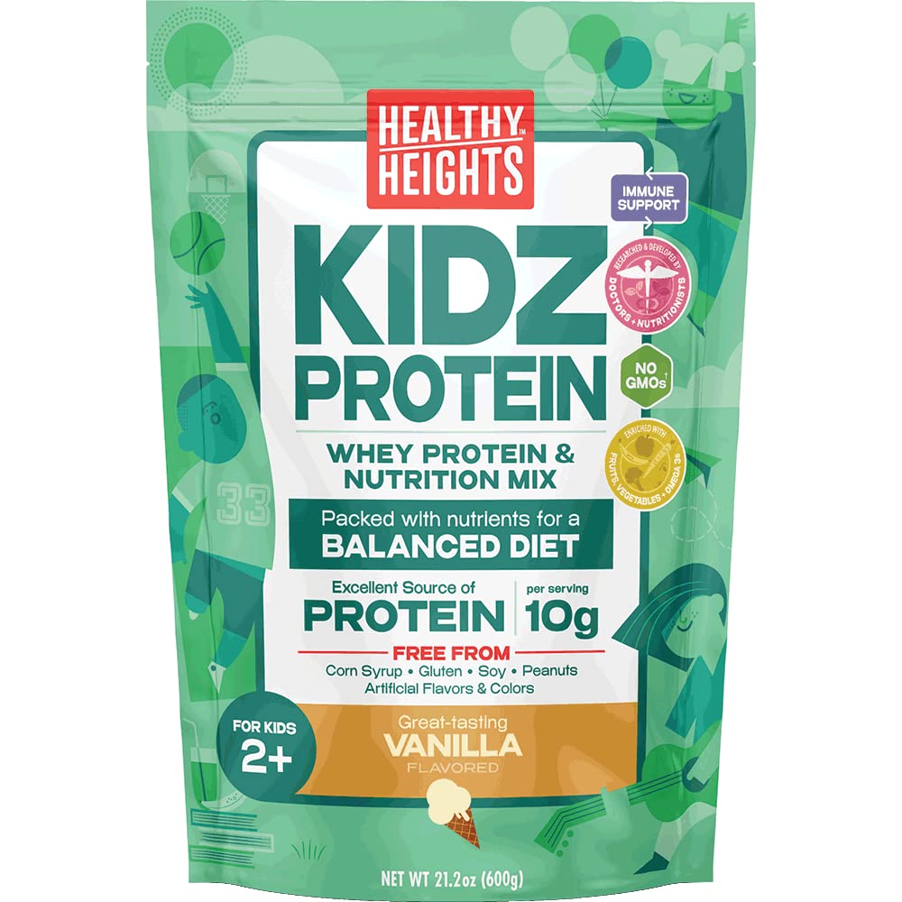 KidzProtein Powder Shake Mix Bag (Vanilla) by Healthy Heights - High Protein Nutritional Shake - Contains Key Vitamins & Minerals with No Artificial Flavors,Gluten Free, Soy Free, Peanut Free, No GMOs