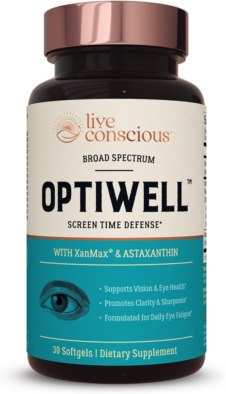 Live Conscious Eye Vitamins Select Areds 2 Ingredients With Vitamin E, Lutein, And Astaxanthin - Optiwell Eye Health Supplement And Blue Light Support - 30 Softgels