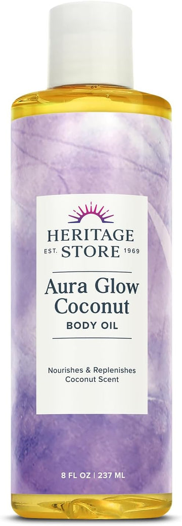 HERITAGE STORE Aura Glow Coconut Body Oil, Luxurious Skin Moisturizer,