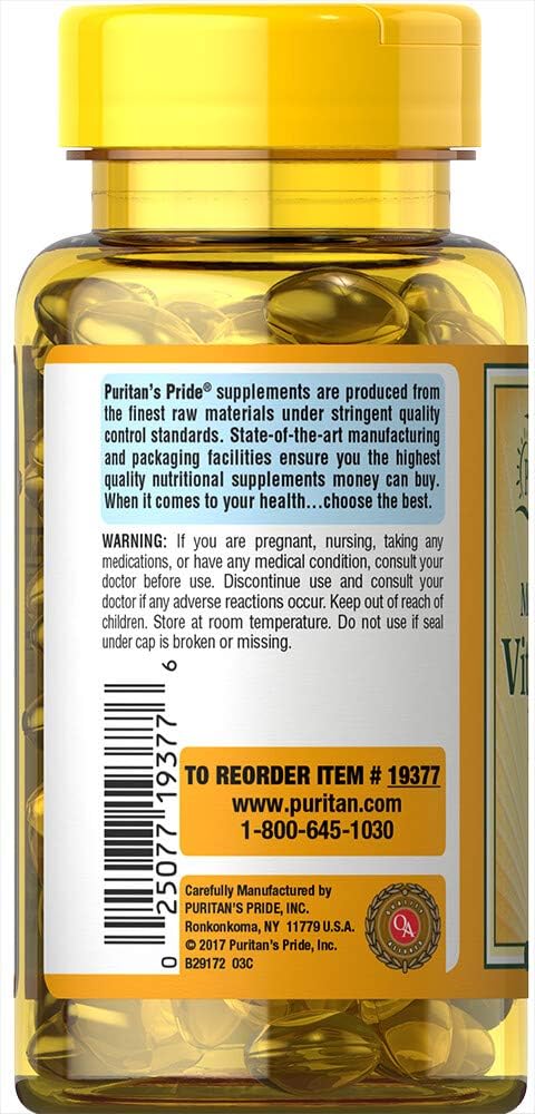 Puritan's Pride Vitamin D3 Mega Potency 5000 IU Bolsters Immune Health System Support and Healthy Bones & Teeth, Unflovored, 100 Count : Health & Household