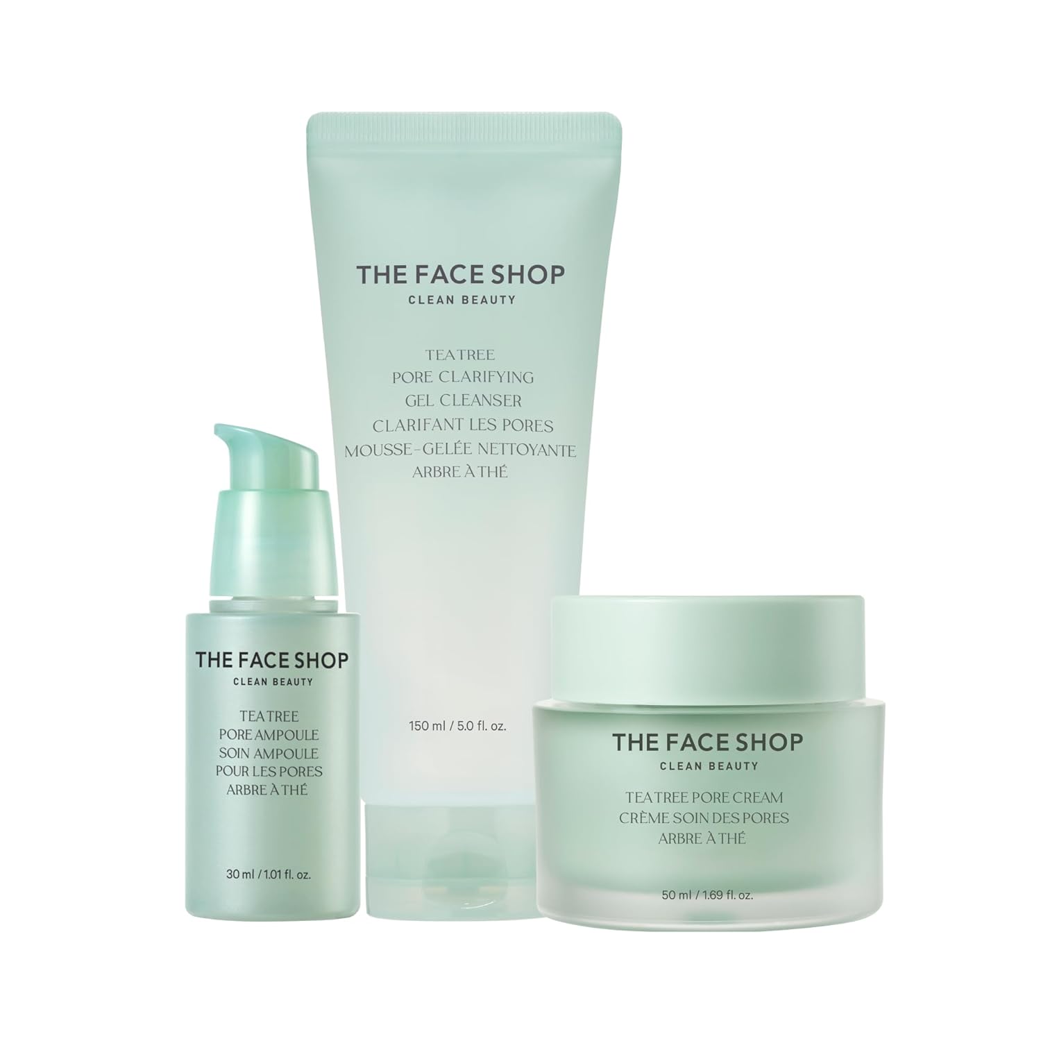 The Face Shop Tea Tree Pore Skincare Set | Pore Clarifying Gel Cleanser, Ampoule & Cream For Acne-Prone Skin - Minimizes Pores, Exfoliating, Clears Clogged Pores - Korean Skin Care W/Hyaluronic Acid