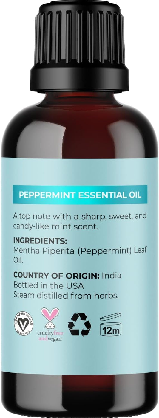 Peppermint Essential Oil For Diffuser Aromatherapy - 100% Pure Peppermint Oil For Hair Skin And Nails Plus Undiluted Refreshing Aromatherapy Essential Oil For Diffusers Baths And Topical Uses 1Oz