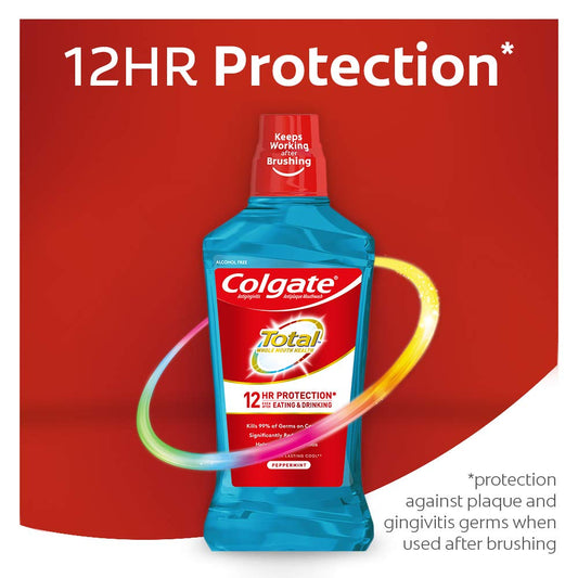 Colgate Total Pro-Shield Alcohol Free Mouthwash, Antibacterial Formula, Peppermint - 500 Ml, 16.9 Fluid Ounce (6 Pack)