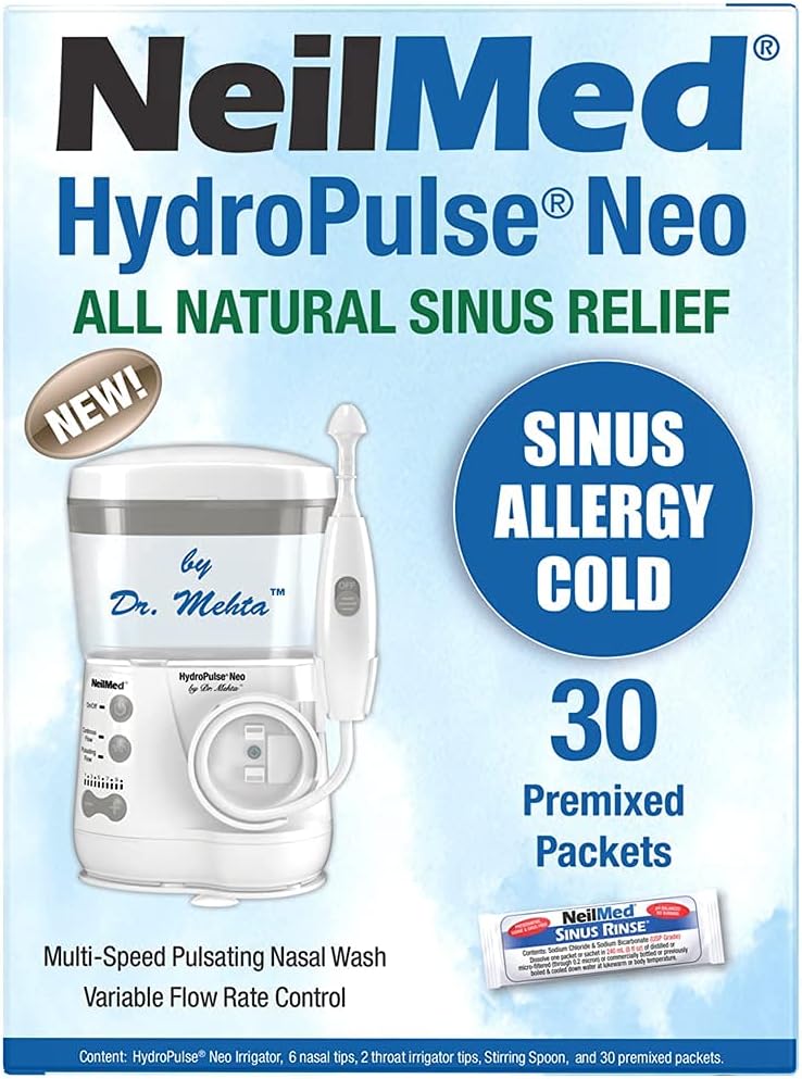 NeilMed HydroPulse Neo. Multi-Speed Electric Pulsating Nasal Sinus Irrigation System with 30 Sinus Rinse Premixed Packets. : Health & Household