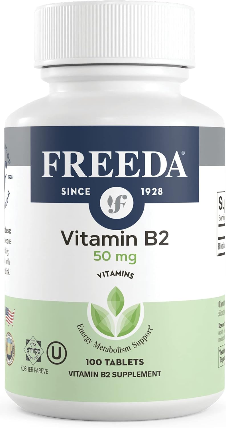 Freeda Vitamin B2 Riboflavin 50Mg – Energy & Nervous System Support – Kosher, Vegan, Gluten-Free B2 Supplement For Brain & Metabolism – (100 Ct)