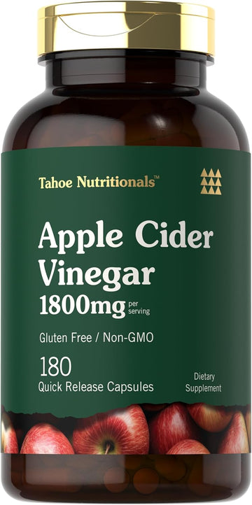 Tahoe Nutritionals Apple Cider Vinegar Capsules | 1800Mg | 180 Count | Non-Gmo, Gluten-Free Supplement