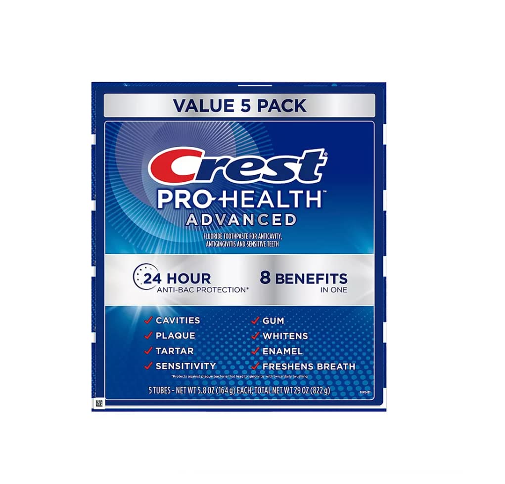 Crest Pro-Health Toothpaste, Advanced White For Teeth Whitening (5.8 Oz., 5 Pk.)