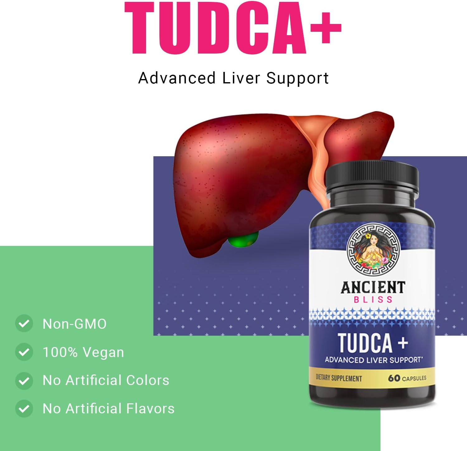 Ancient Bliss Tudca 500mg, 60 Capsules (Tauroursodeoxycholic Acid)- Bile Salts Liver Support Supplement, Natural Bitter Taste- Vegan Friendly, Non GMO, Gluten Free Capsules : Health & Household