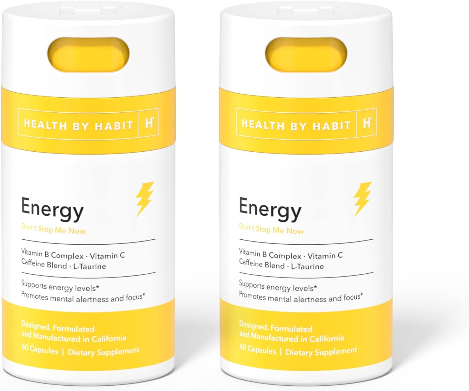 Health By Habit Energy Supplement 2 Pack (120 Capsules) - Natual Caffeine Blend, Vitamins B & C, Supports Energy Levels, Promotes Mental Alertness and Focus, Vegan, Non-GMO, Sugar Free (2 Pack)