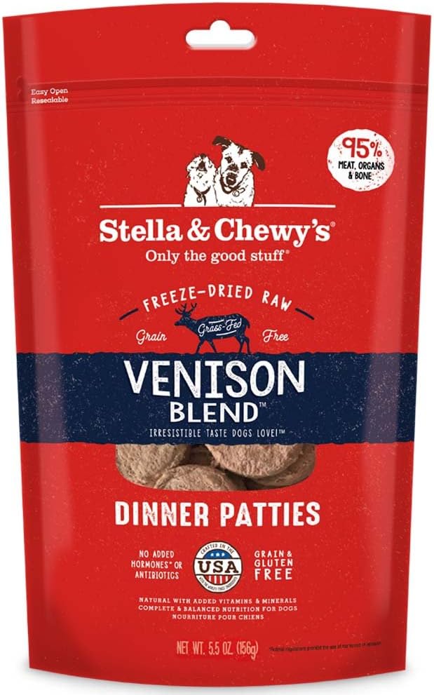 Stella & Chewy's Freeze Dried Raw Dinner Patties – Grain Free Dog Food, Protein Rich Venison Blend Recipe – 5.5 oz Bag