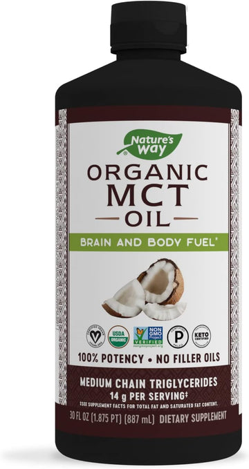 Nature's Way MCT Oil, Brain and Body Fuel from Coconuts*; Keto and Paleo Certified, Organic, Gluten Free, Non-GMO Project Verified, 30 .