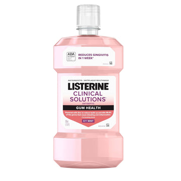 Listerine Clinical Solutions Mouthwash Gum Health Antiseptic, Antigingivitis And Antiplaque Oral Rinse Helps Prevent Buildup And Immediately Kills Germs For Healthier Gums, Icy Mint, 500 Ml