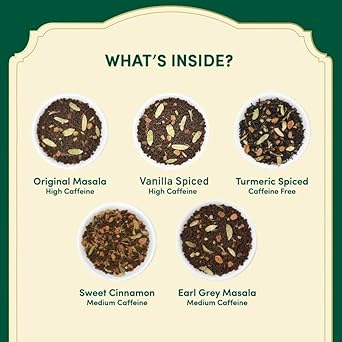 Vahdam, Assorted Chai Tea Sampler Gift Set (5 Flavors, 20 Count) Gluten Free & Non Gmo | Indian Masala Chai Tea Blends | Long Leaf Chai Tea Bags Variety Pack | Tea Variety Pack | Gifts For Women & Men