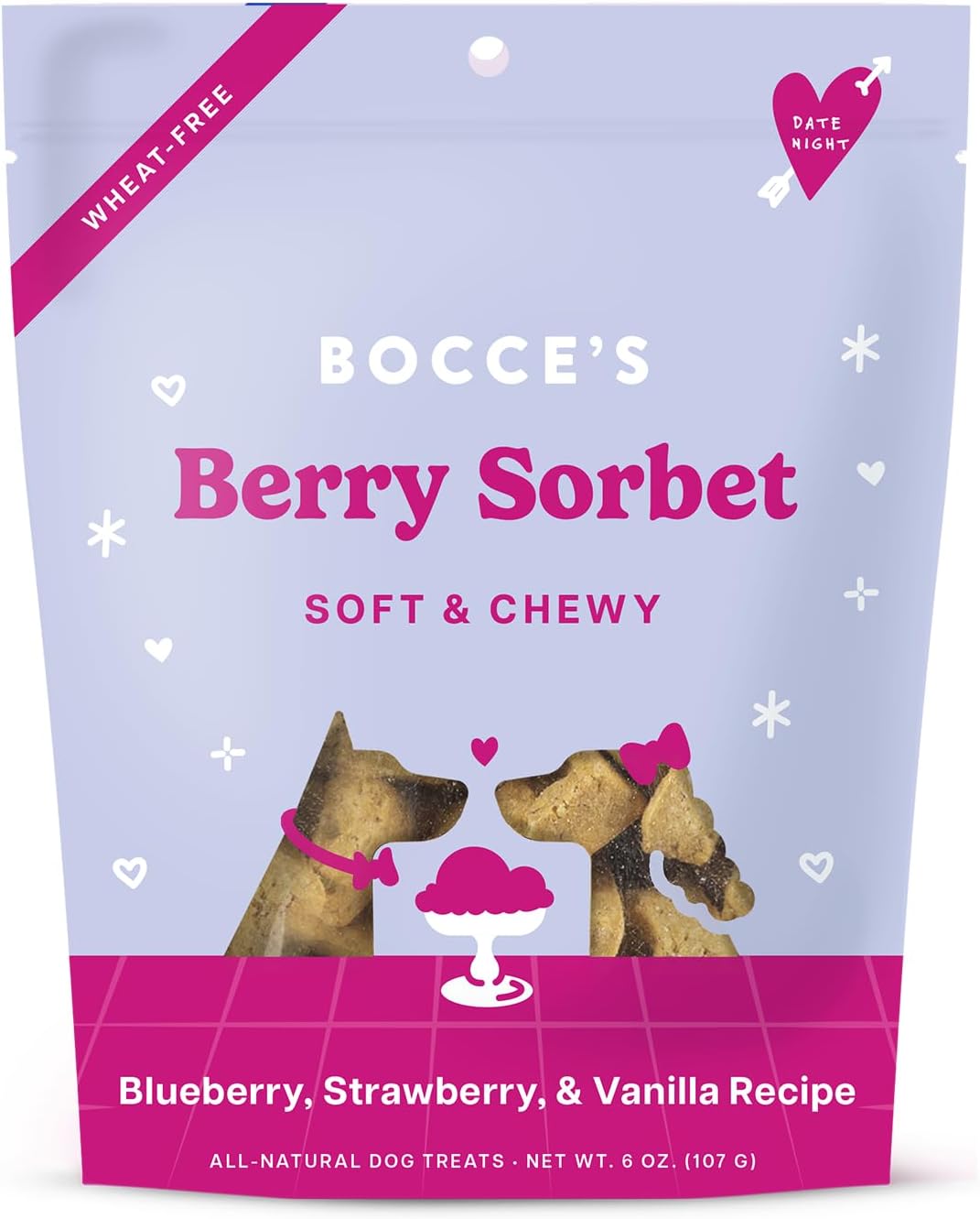 Bocce'S Bakery Berry Sorbet Treats For Dogs, Wheat-Free Everyday Dog Treats, Made With Real Ingredients, Baked In The Usa, All-Natural Soft & Chewy Cookies, Strawberry, Blueberry & Vanilla, 6 Oz