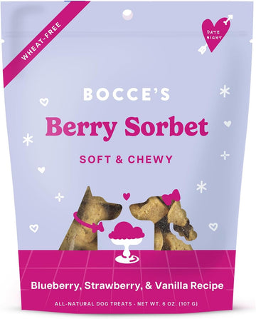 Bocce'S Bakery Berry Sorbet Treats For Dogs, Wheat-Free Everyday Dog Treats, Made With Real Ingredients, Baked In The Usa, All-Natural Soft & Chewy Cookies, Strawberry, Blueberry & Vanilla, 6 Oz
