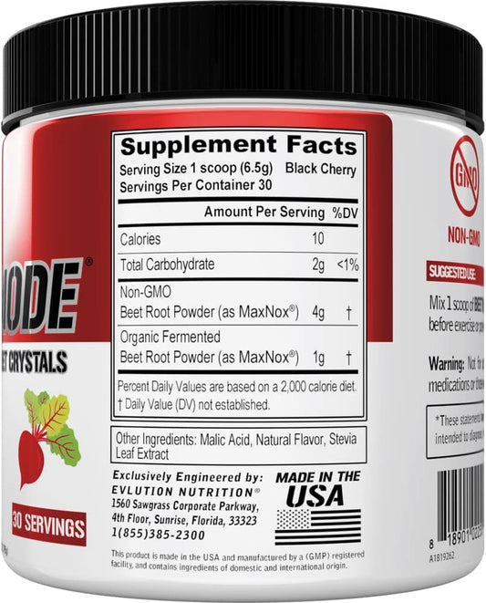 Evlution Nutrition Beet Root Powder Nitric Oxide Booster For Enhanced Energy And Pumps - Pre Workout Powder Beets Supplement - Black Cherry