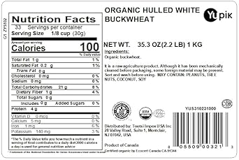 Yupik Organic Hulled White Buckwheat, 2.2 Lb, Non-Gmo, Vegan, Pack Of 1