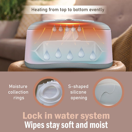 Baby Wet Wipes Warmer & Dispenser, Holder And Case - Purple, Playful/Cute, With Easy Press On/Off Switch, Holds 100 Wipes, Worldwide Use