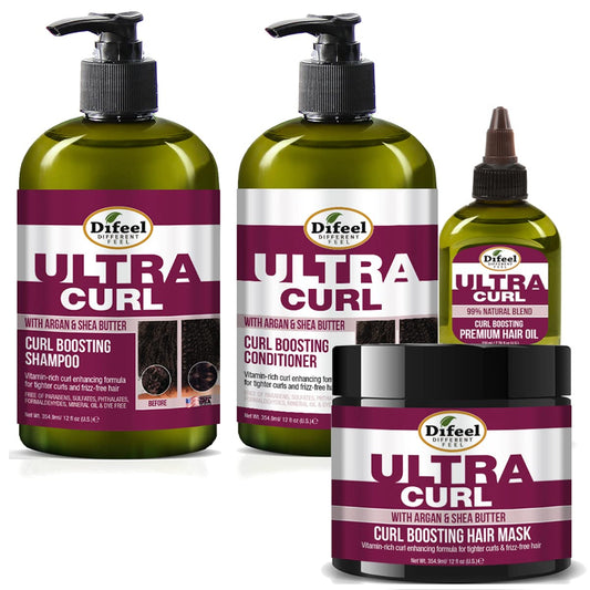 Difeel Ultra Curl 4-Pc Hair Care Gift Set: 12Oz Curl Enhancing Shampoo, 12Oz Conditioner, 12Oz Mask & 2.5Oz Oil