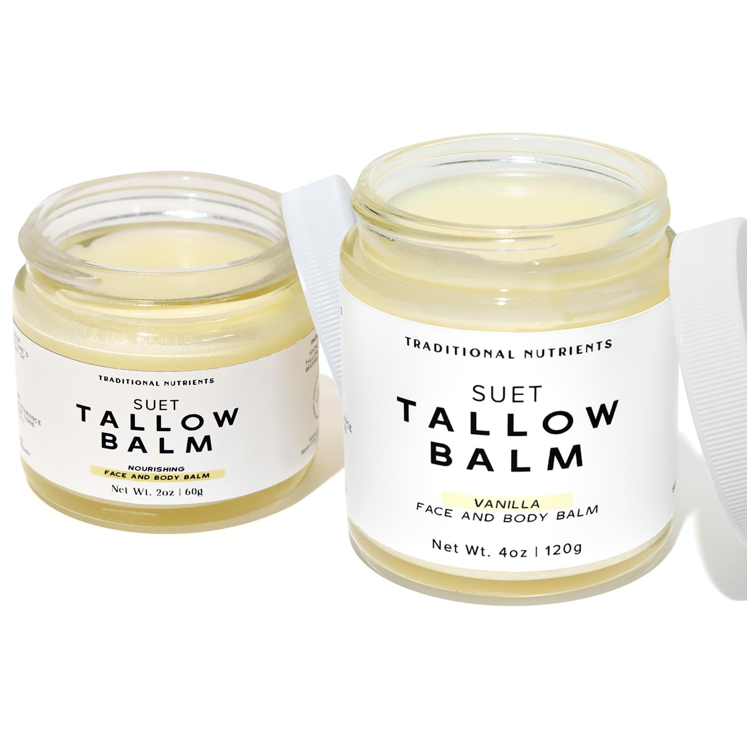 Suet Beef Tallow + Raw Honey Balm 4Oz + 2Oz Travel Friendly Gift Set, Clean Natural Skincare