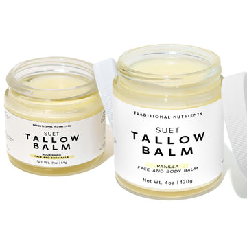 Suet Beef Tallow + Raw Honey Balm 4Oz + 2Oz Travel Friendly Gift Set, Clean Natural Skincare