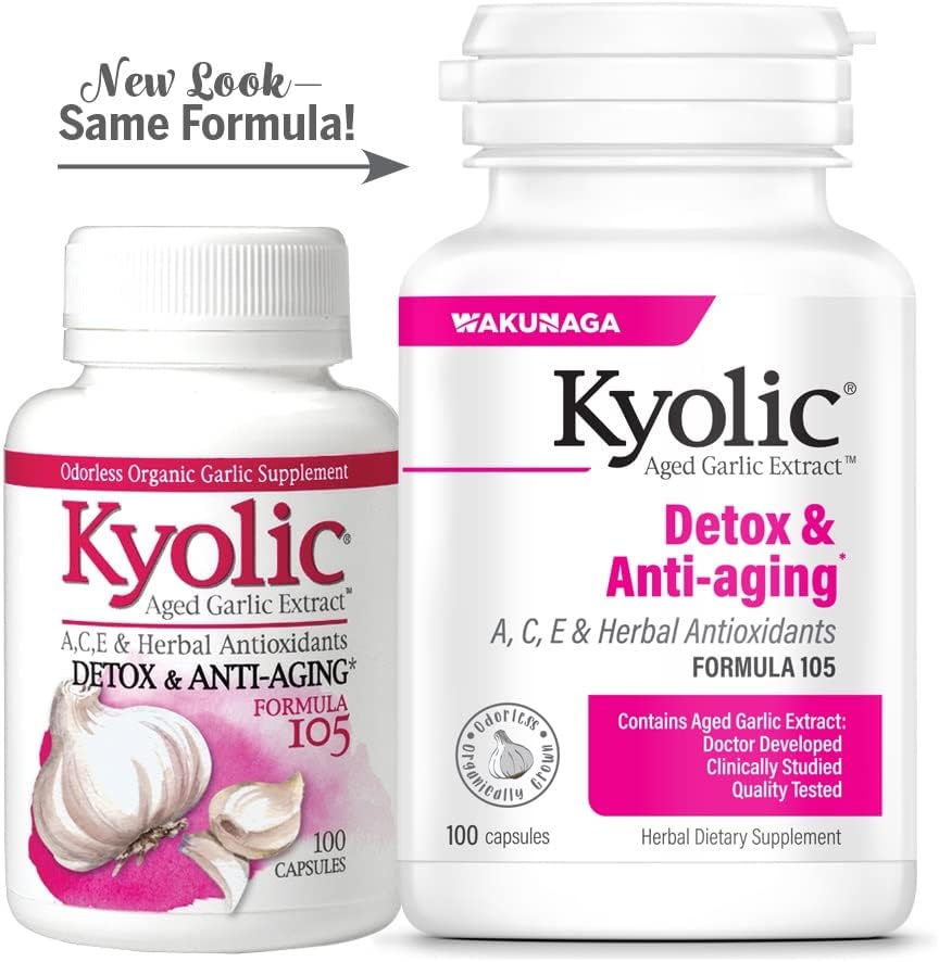 Kyolic Aged Garlic Extract Formula 105, Detox And Anti-Aging, 100 Capsules (Packaging May Vary)