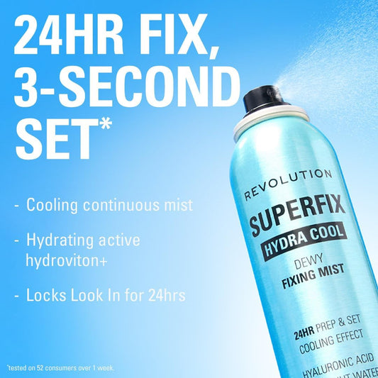 Revolution, Superfix Hydra Cool Prep + Fix Continuous Fixing Mist, Hydrating Face Spray For Makeup, Infused With Aloe Vera, Vegan & Cruelty Free, 150Ml