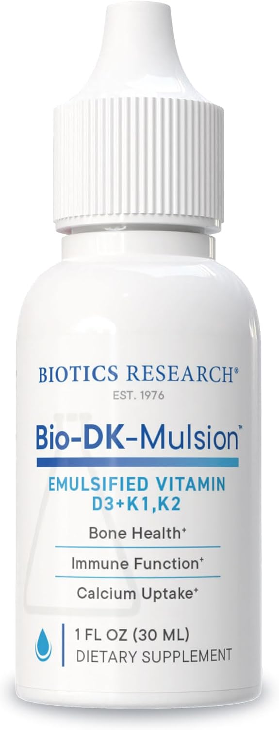Biotics Research Bio-Dk-Mulsion™–Emulsified Liquid Vitamin D And K, D3 Drops 125 Mcg & Vitamin K (K1, K2) 300 Mcg Mk-7–Supports Stronger Bones, Musculoskeletal Strength, Healthy Heart & Bmi 1 Fl Oz