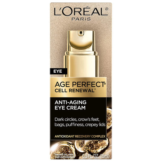 L'Oreal Paris Age Perfect Anti-Aging Under Eye Cream, Vitamin E, Antioxidants, Reduces Dark Circles, Puffiness, Age Perfect Cell Renewal, Sensitive Skin, Dermatologist Tested, Paraben Free, 0.5 Fl Oz