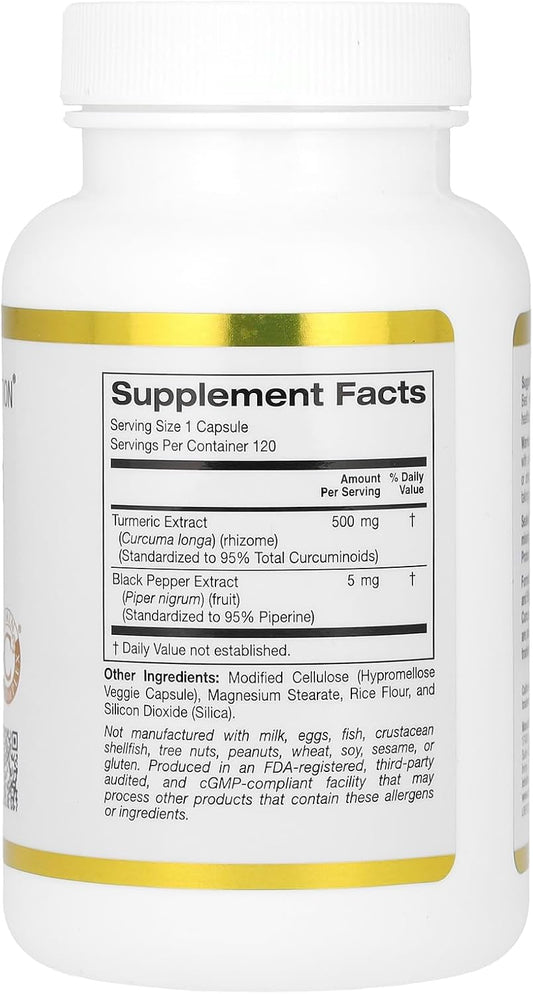 Curcumin C3 Complex From Turmeric Root With Bioperine Black Pepper Extract For High Absorption, 95% Curcuminoids, 500 Mg, 120 Veggie Capsules, 3Rd Party Test