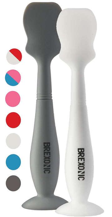 Brexonic Diaper Cream Spatula, Baby Butt Spatula For Diaper Cream, Soft Flexible Silicone Baby Bum Brush, Suction Base Diaper Cream Applicator (2 Pk White & Grey)