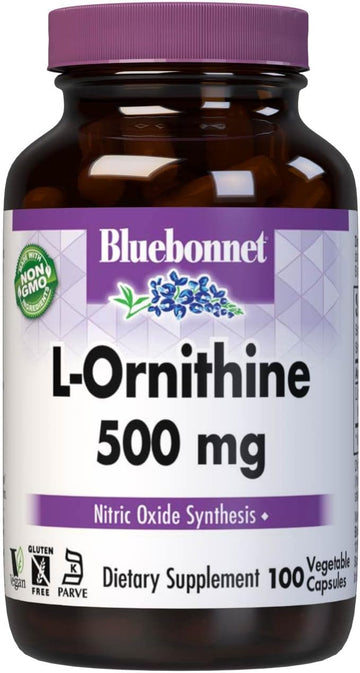 Bluebonnet Nutrition L-Ornithine 500Mg, Free-Form Amino Acid, For Healthy Protein Metabolism*, Soy-Free, Gluten-Free, Non-Gmo, Kosher Certified, Vegan, 100 Vegetable Capsules, 100 Servings