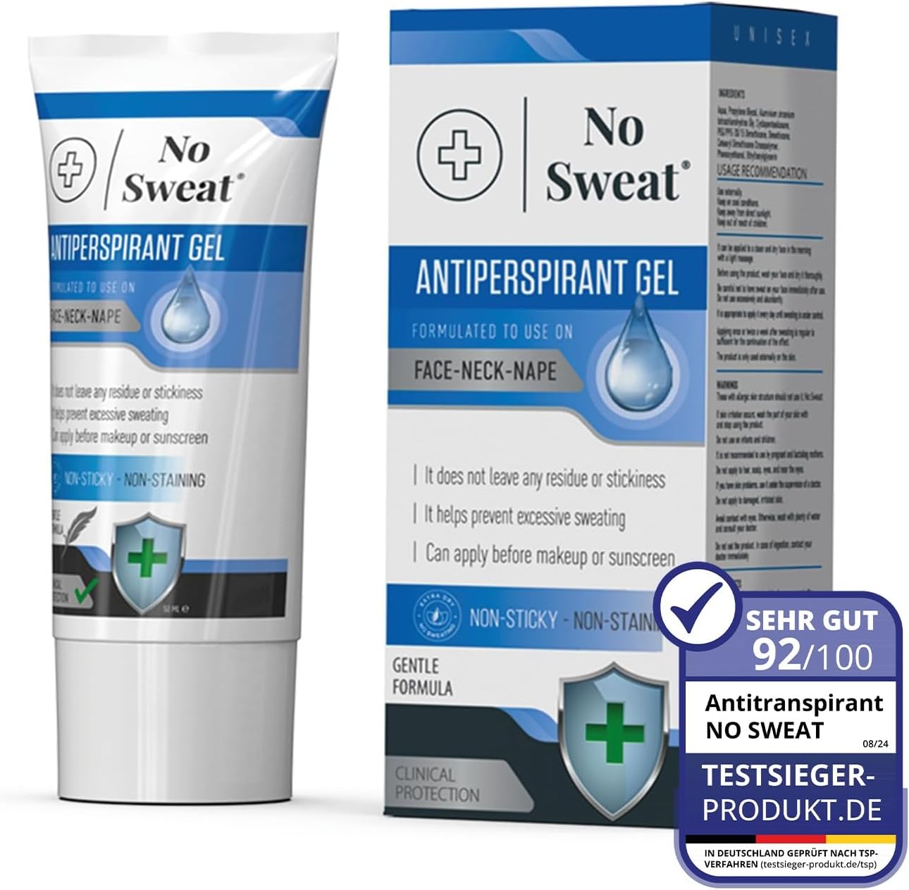 No Sweat Antiperspirant Gel 50 Ml - Suitable Usage For Face-Neck-Nape Helps Prevent Excess Facial Sweating And Facial Shining-Suitable For Active Work And During Gym