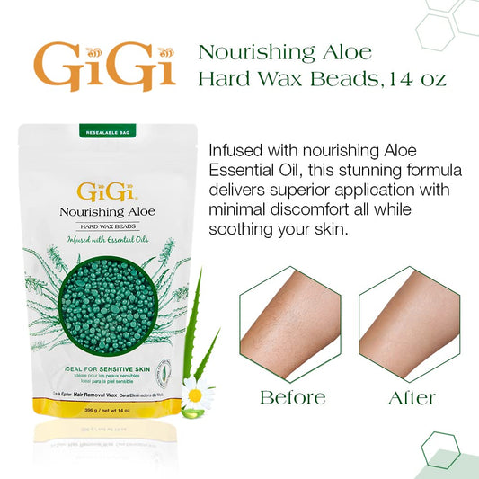Gigi Hard Wax Beads For Sensitive Skin – Nourishing Aloe, Wax Beads For Hair Removal, Perfect For Face, Body, Bikini, Brazilian Waxing, 14 Oz