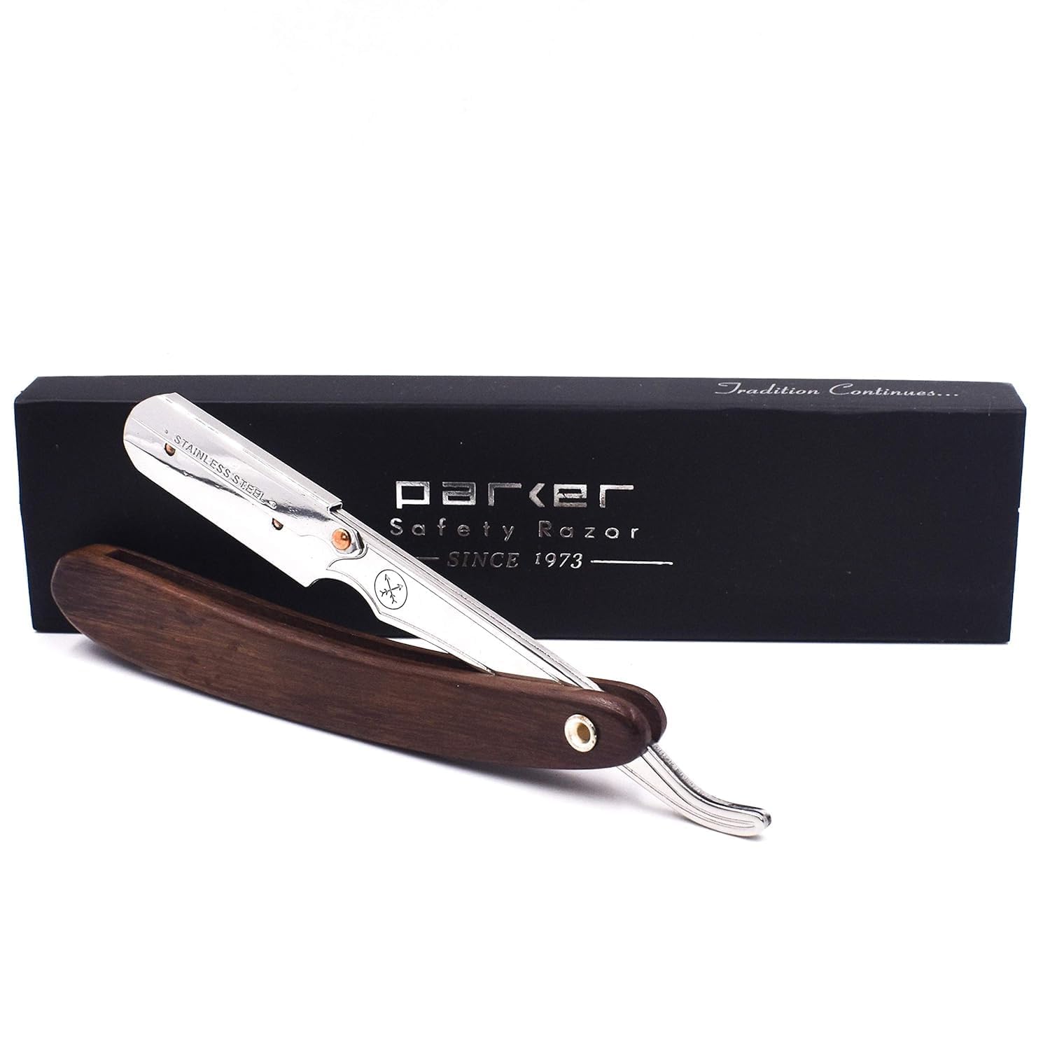 Parker Srdw Professional Shavette Razor – Walnut Wood Handle, Stainless Steel Arm & Clip Lock System For Secure Blade Fit, 5 Blades Included : Beauty & Personal Care