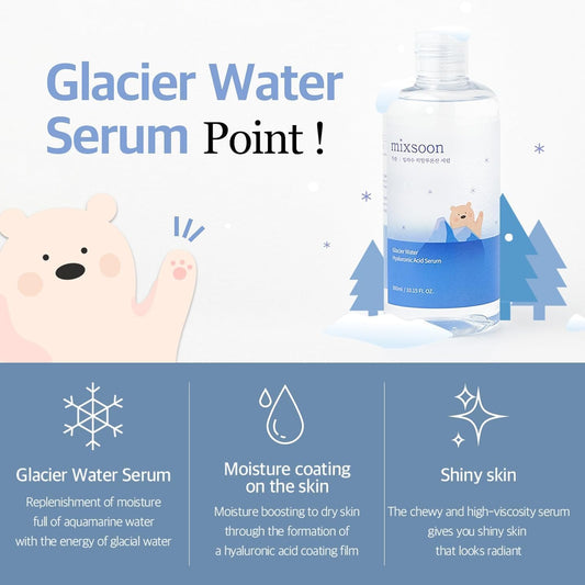 Mixsoon Glacier Water Hyaluronic Acid Serum - Non-Greasy Hydration Booster, Firming Facial Serum For Radiant, Dewy Skin - Korean Serum For Glass Skin (10.14 Fl.Oz / 300Ml)