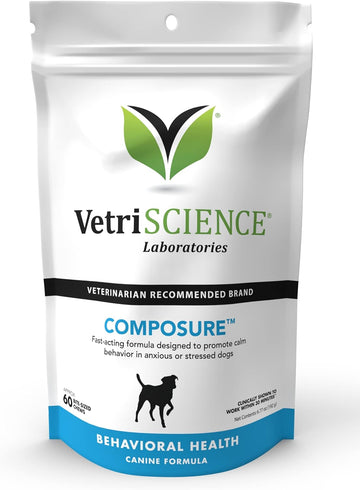 VetriScience Composure Calming Chews for Dogs - Clinically Proven Dog Anxiety Relief Supplement with Colostrum, L-Theanine & Vitamin B1 for Stress, Storms, Separation & More - 60 Count, Chicken Flavor