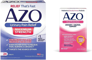 Azo Urinary Pain Relief Maximum Strength (24 Count) Fast Relief Of Uti Pain, Burning & Urgency + Dual Protection (30 Count) Urinary + Vaginal Support*, Prebiotic + Clinically Proven Women'S Probiotic