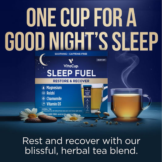 Vitacup Sleep Fuel Instant Tea Packets For Deep Rem Sleep, Relax & De-Stress W/Chamomile Tea, Magnesium, Vitamin D3, Coconut Water, Coconut Milk, Potassium, Calming Tea For Full Body Relaxation, 24Ct