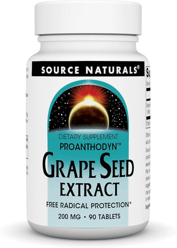 Source Naturals Grape Seed Extract, Proanthodyn, Antioxidant Protection & Supports Healthy Aging Brain* - 200 Mg - 90 Tablets