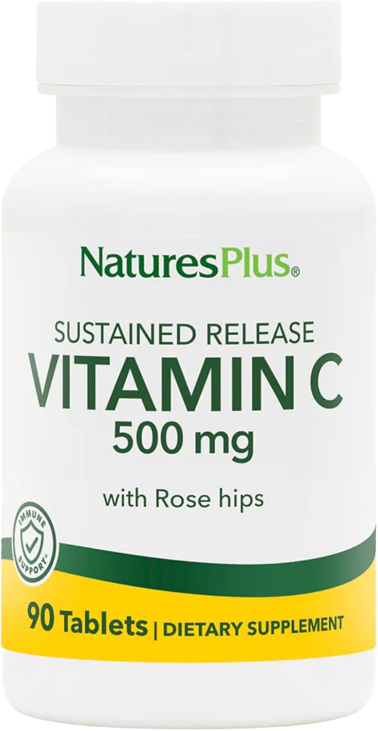 Natures Plus Vitamin C With Rose Hips - 500 Mg, 90 Vegetarian Tablets - Corn-Free, Gluten-Free - 90 Servings